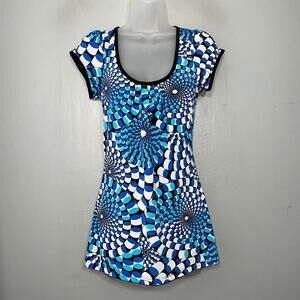 Vintage Sixteen Y2K Top Size L Blue White Geometric Retro Psychedelic Going Out